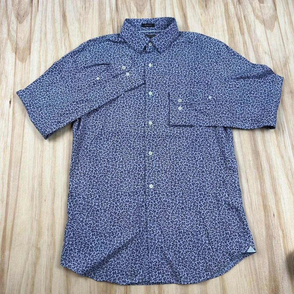 Banana Republic Men's Slim Fit Blue Floral Cotton Shirt M Long Sleeve Non Iron